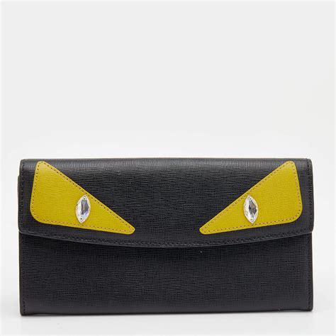 new fendi monster eyes black leather|fendi leather wallet.